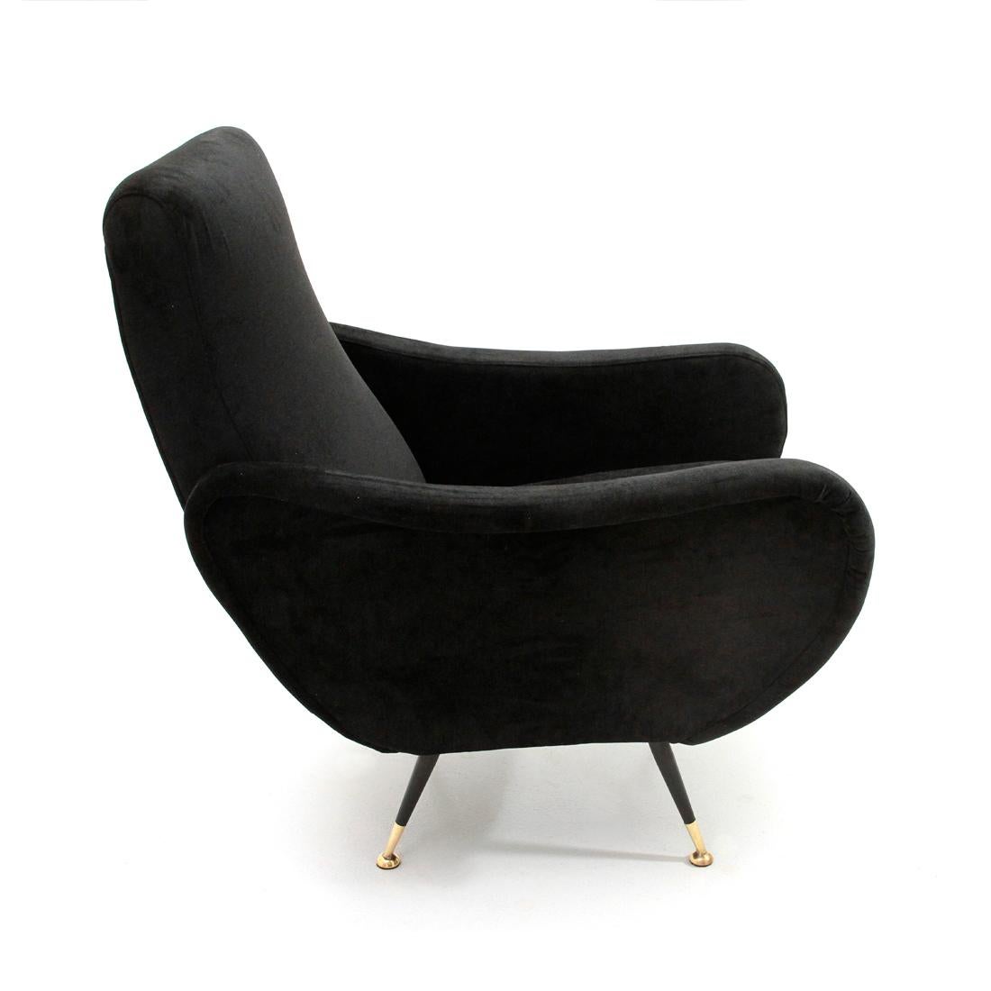 Midcentury Italian Black Velvet Armchair, 1950s In Excellent Condition In Savona, IT