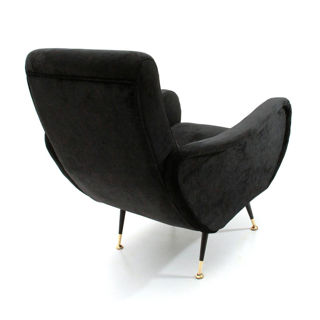 Mid-20th Century Midcentury Italian Black Velvet Armchair, 1950s