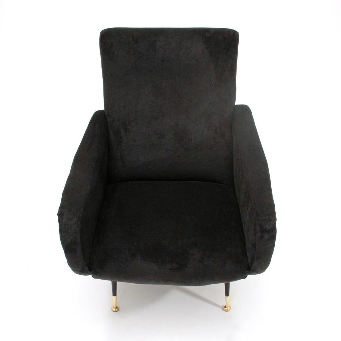 Midcentury Italian Black Velvet Armchair, 1950s 1