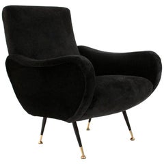 Midcentury Italian Black Velvet Armchair, 1950s