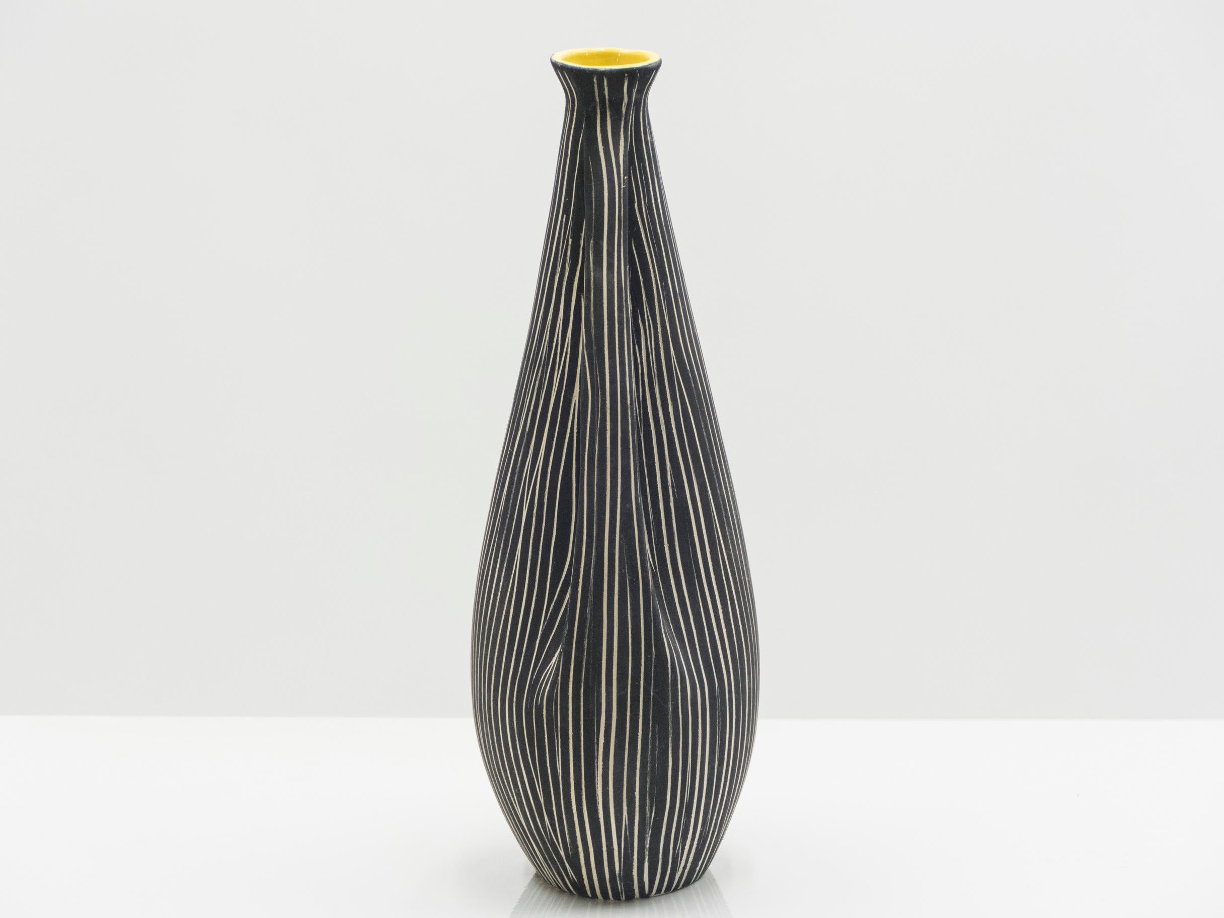 Mid-Century Modern Midcentury Italian Black Yellow Enamel Ceramic Vase, 1960s