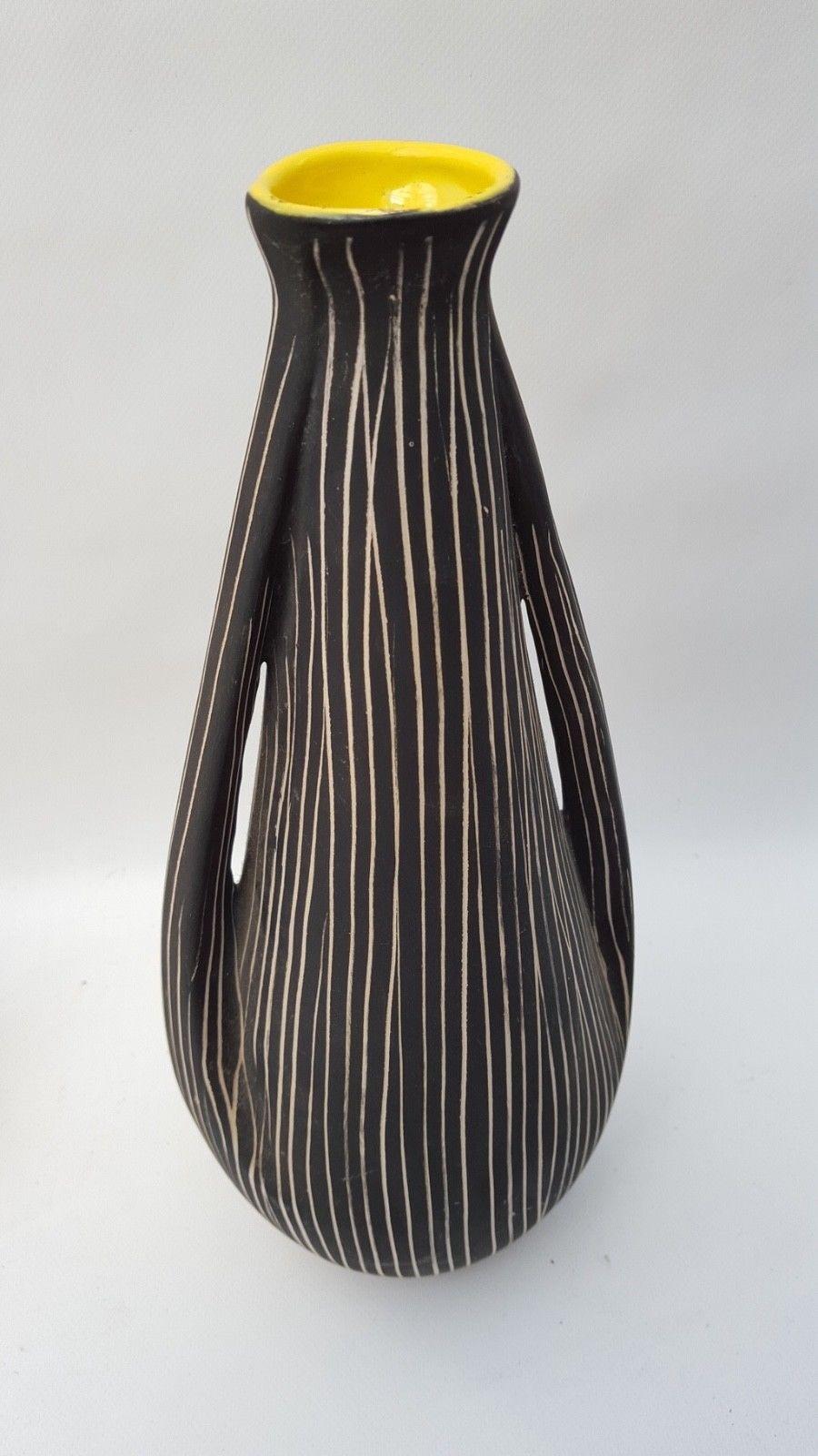 Midcentury Italian Black Yellow Enamel Ceramic Vase, 1960s 2