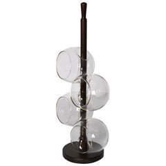 Midcentury Italian Blown Drinking Glasses and Walnut Wood Holder Set, 1970s