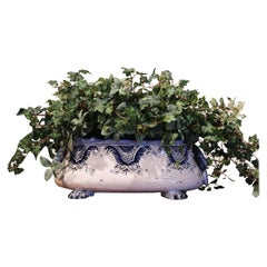 Midcentury Italian Blue and White Hand Painted Faience Jardinière