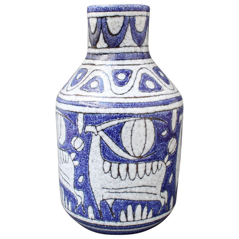 Mid-Century Italian Blue Ceramic Vase by Fratelli Fanciullacci, circa 1960s