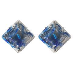 Midcentury Italian Blue Clear Murano Glass Wall Sconces, 1970s