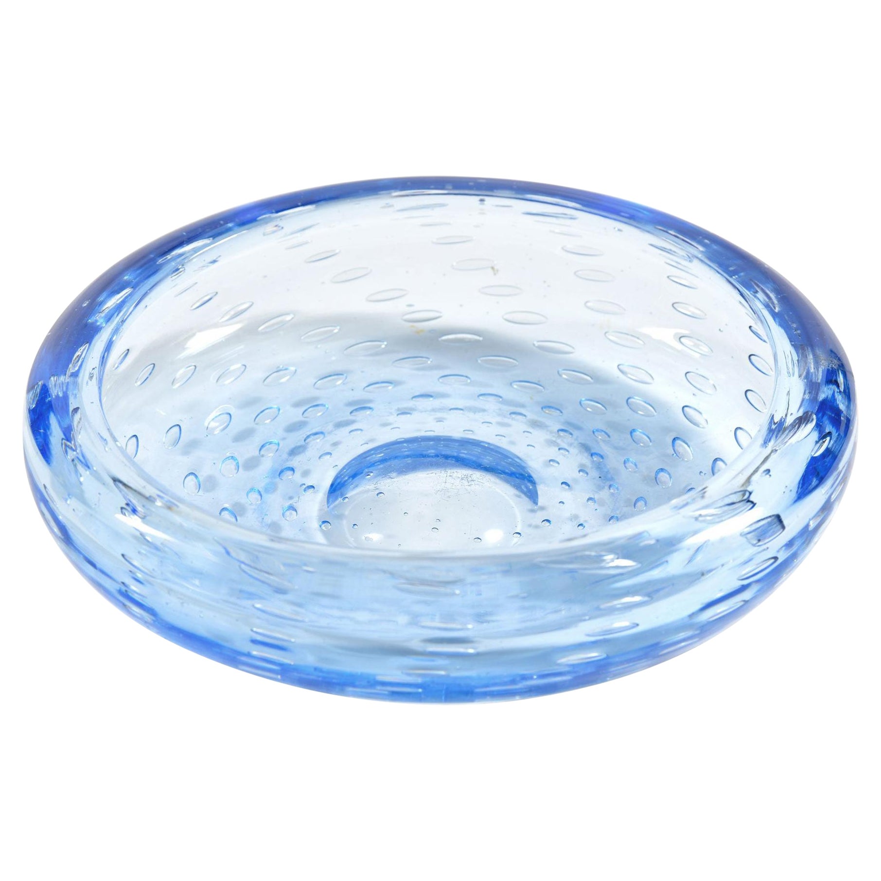 Midcentury Italian Blue Murano Bubble Bowl