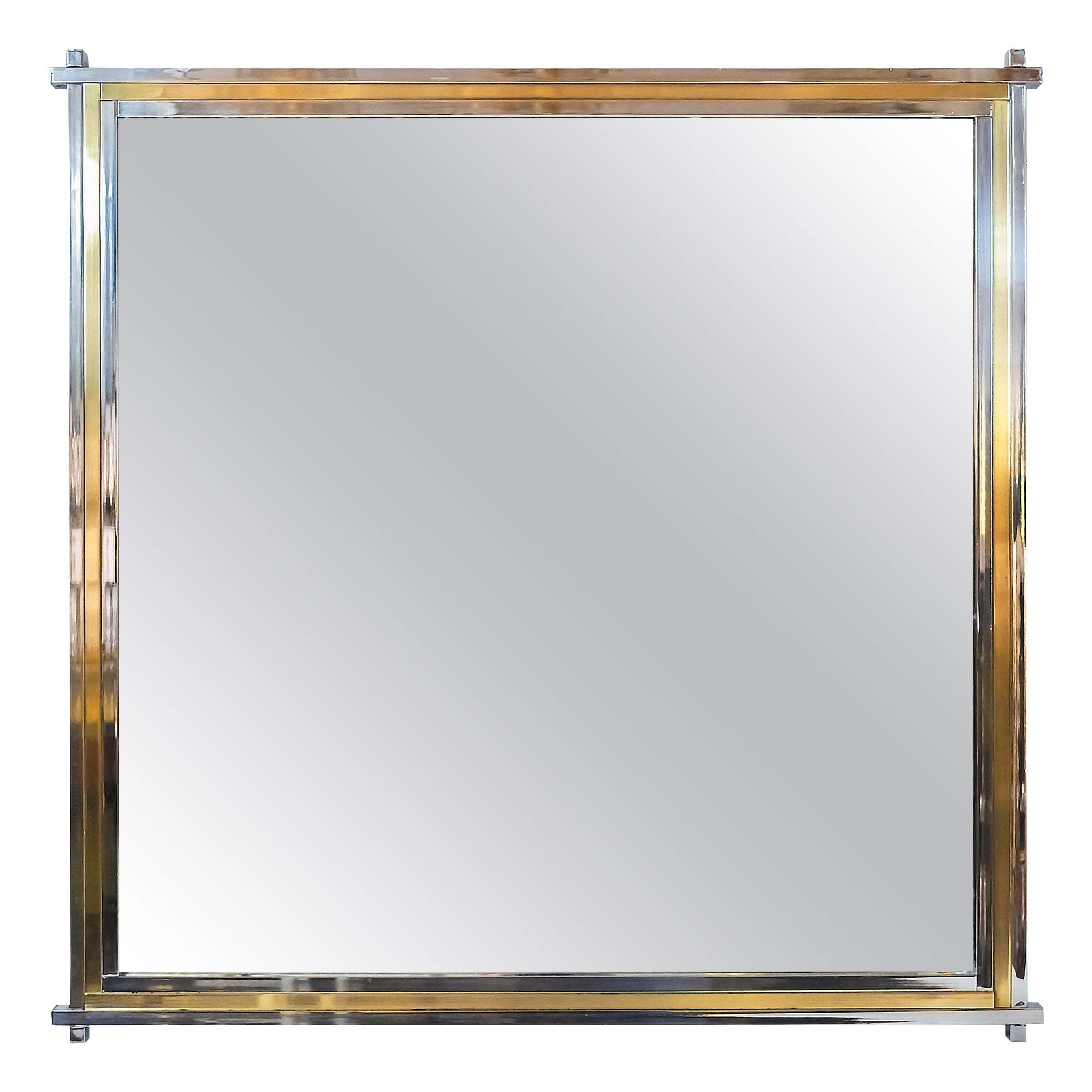 Espejo de pared italiano de latón y cromo de mediados de siglo