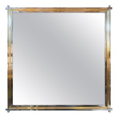 Espejo de pared italiano de latón y cromo de mediados de siglo