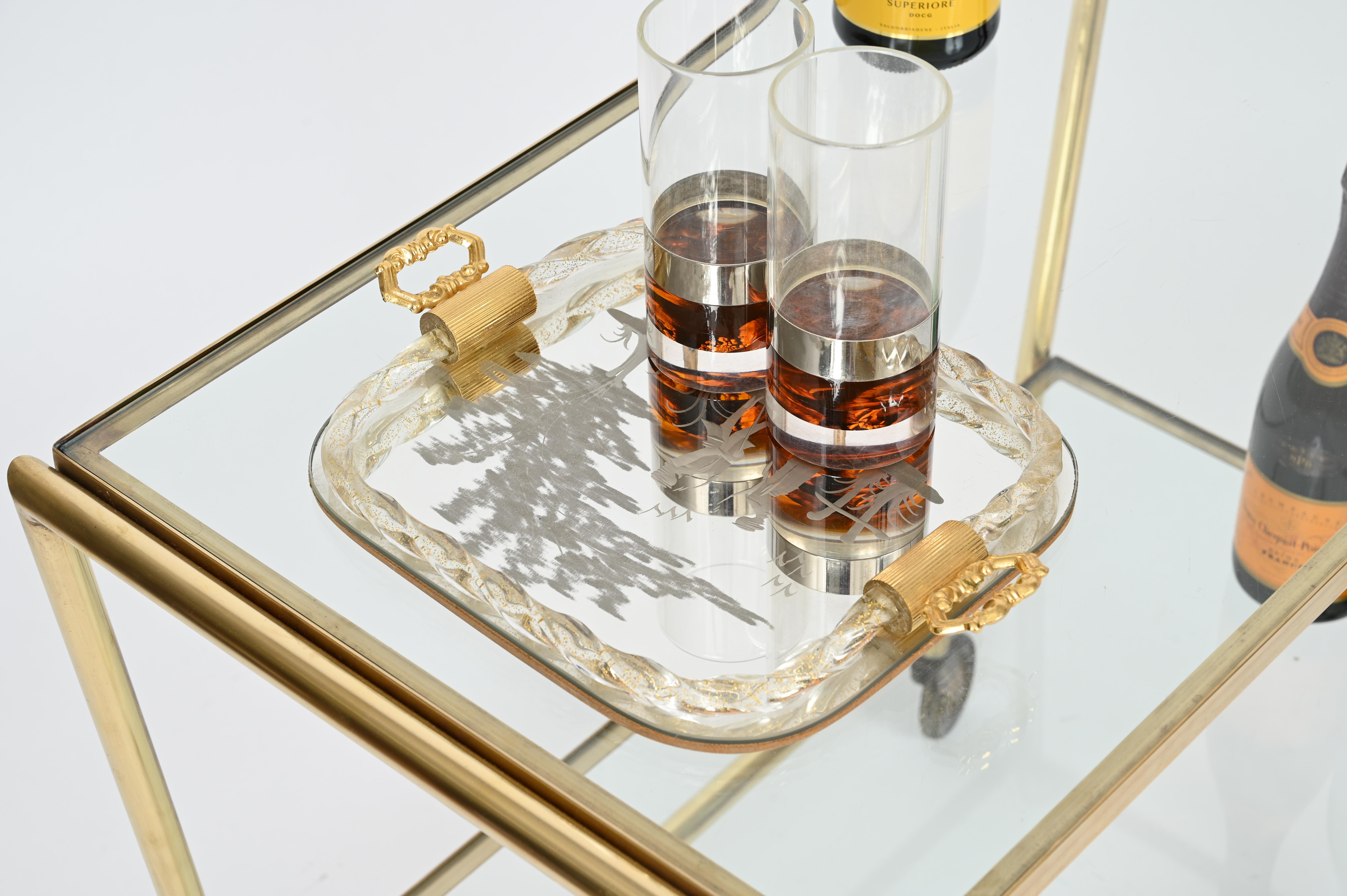 Grand chariot de bar en laiton et cristal, Cesar Lacca, années 1950 en vente 2
