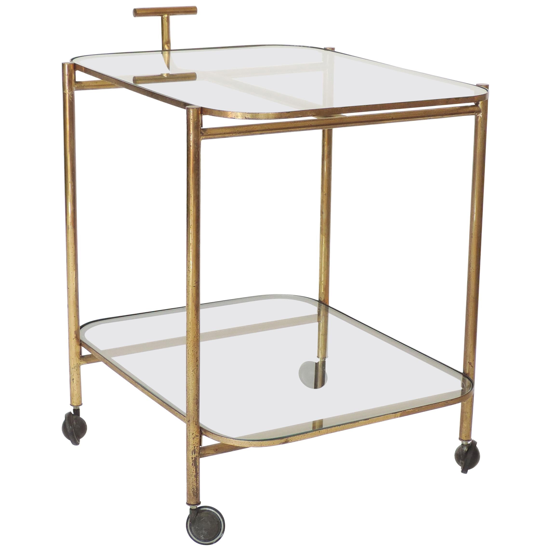 Midcentury Italian Brass and Glass Bar Cart For Sale