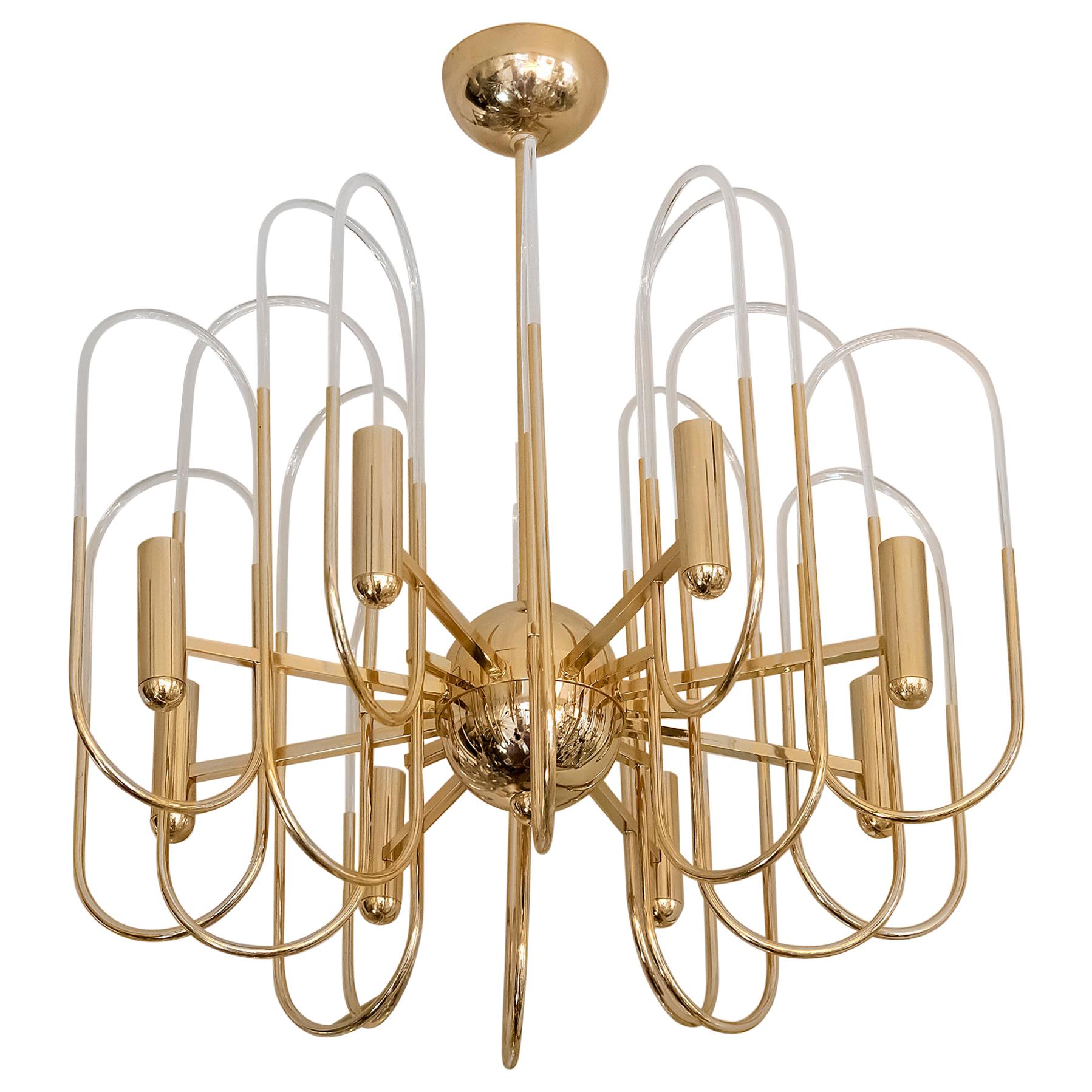 Midcentury Italian Brass and Glass Chandelier by Sciolari, circa 1960
