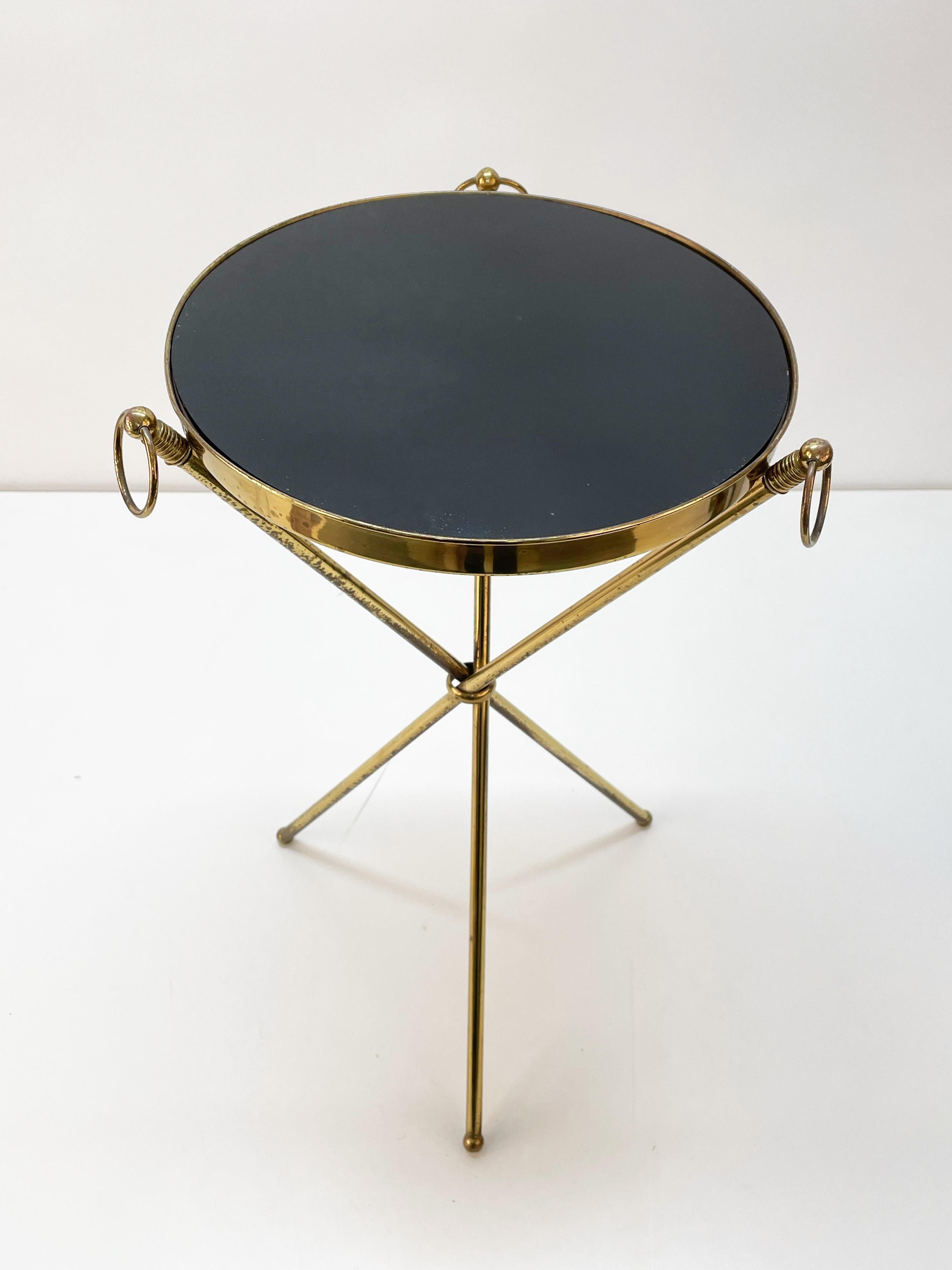 Midcentury Italian Brass and Glass Round Side Table with Tripod Structure, 1950s 5