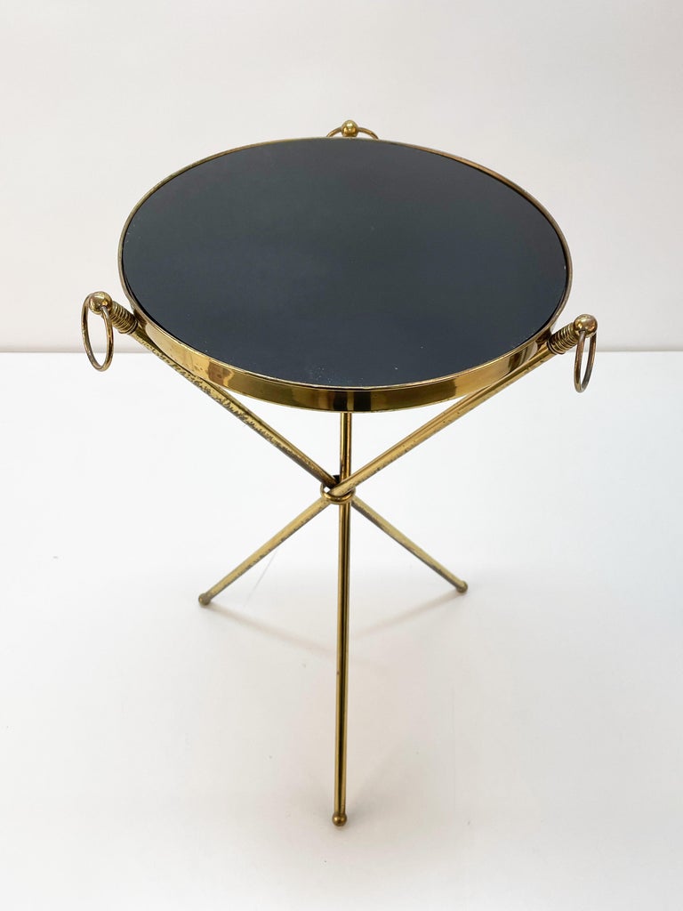 Midcentury Italian Brass and Glass Round Side Table with Tripod Structure, 1950s 4