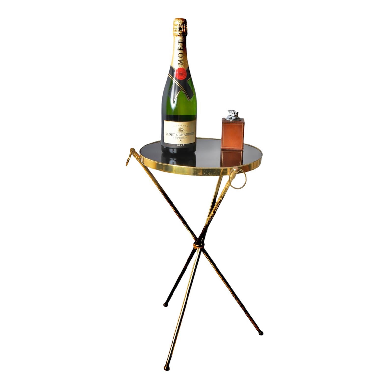 Midcentury Italian Brass and Glass Round Side Table with Tripod Structure, 1950s 6