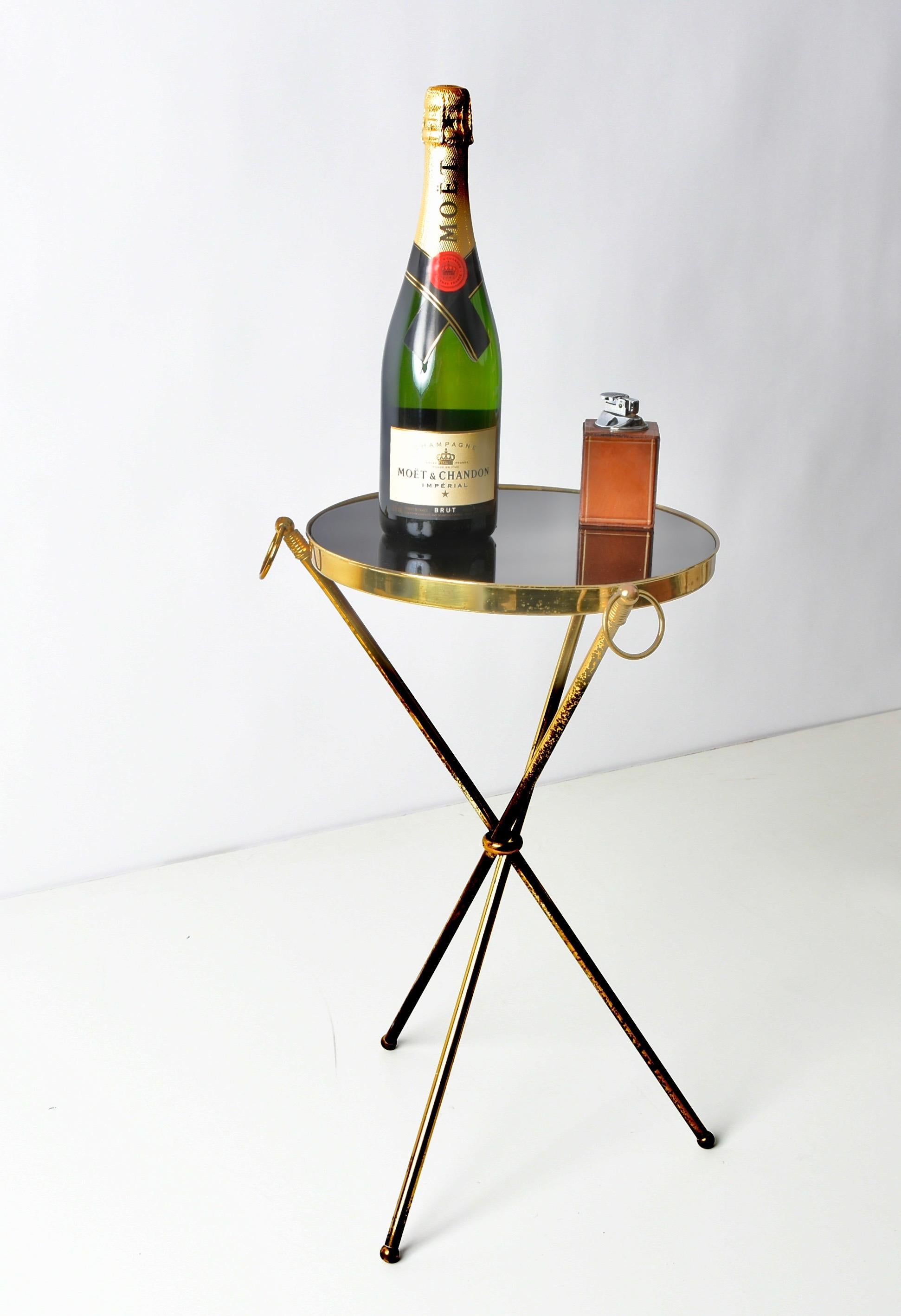 Midcentury Italian Brass and Glass Round Side Table with Tripod Structure, 1950s 9