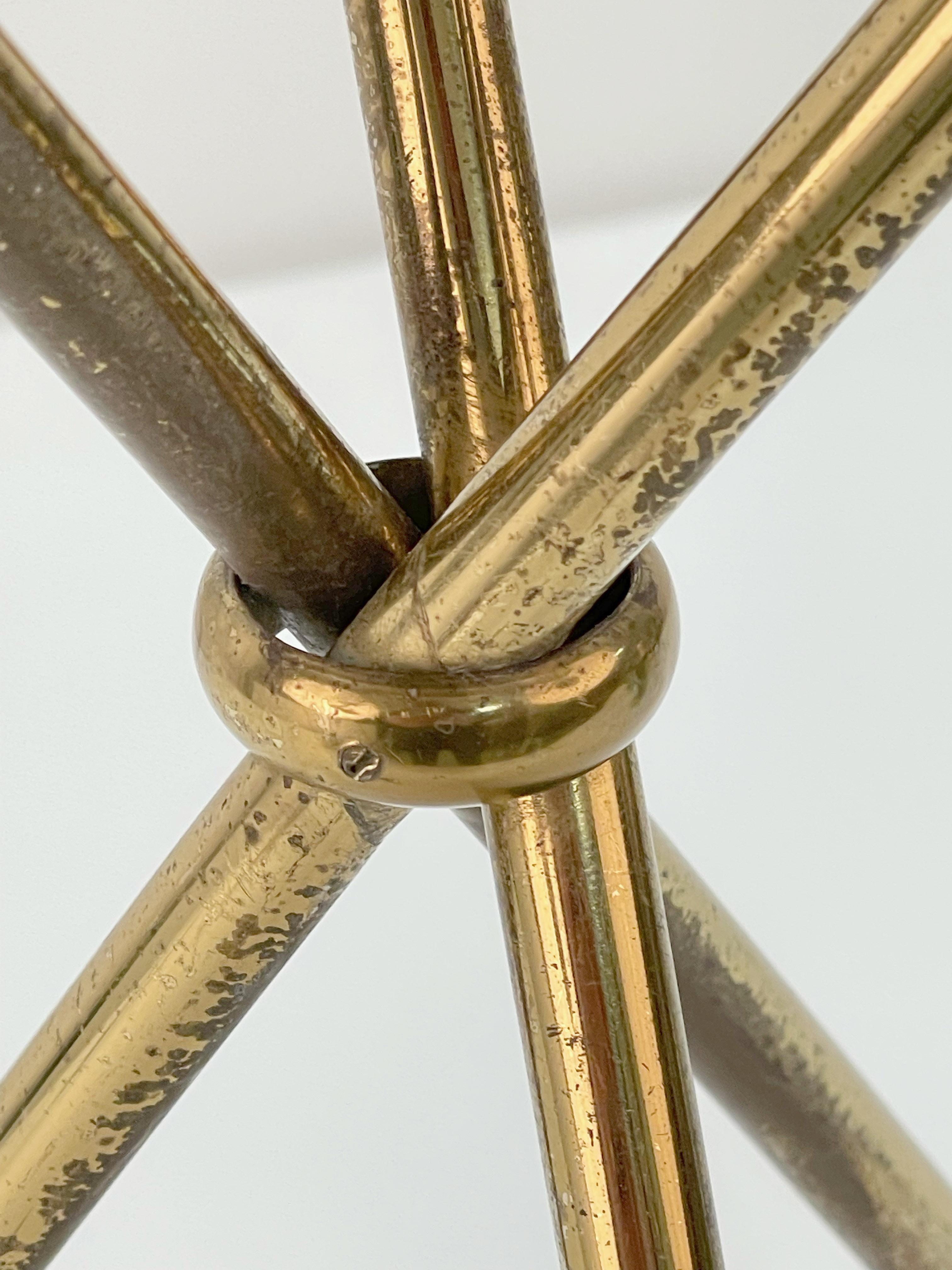 Midcentury Italian Brass and Glass Round Side Table with Tripod Structure, 1950s 10