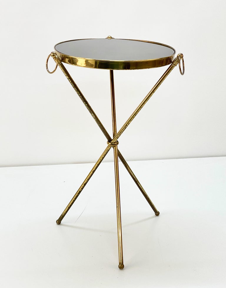 Midcentury Italian Brass and Glass Round Side Table with Tripod Structure, 1950s at 1stDibs