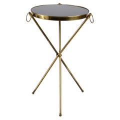 Midcentury Italian Brass and Glass Round Side Table with Tripod Structure, 1950s