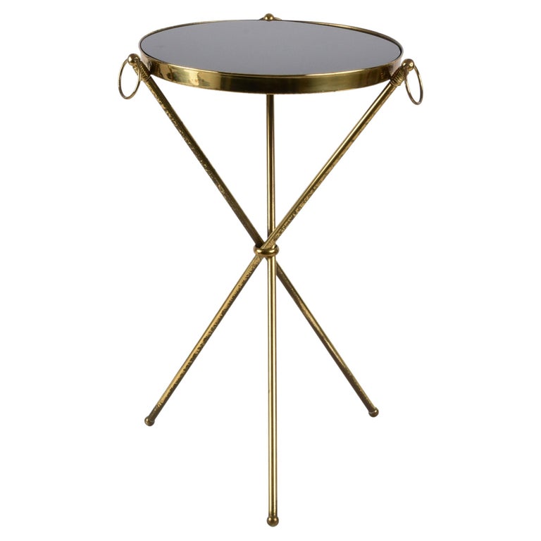 Midcentury Italian Brass and Glass Round Side Table with Tripod Structure, 1950s at 1stDibs