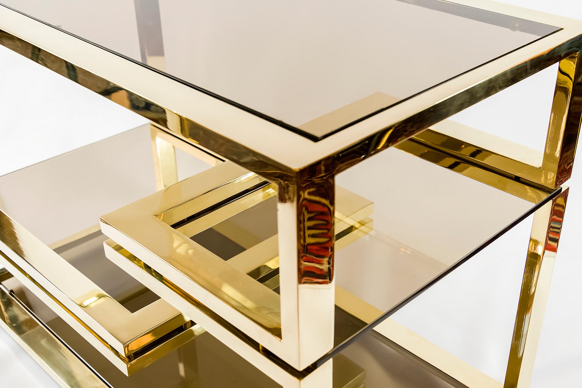 Polished Midcentury Italian Brass and Glass Serving Table, circa 1960