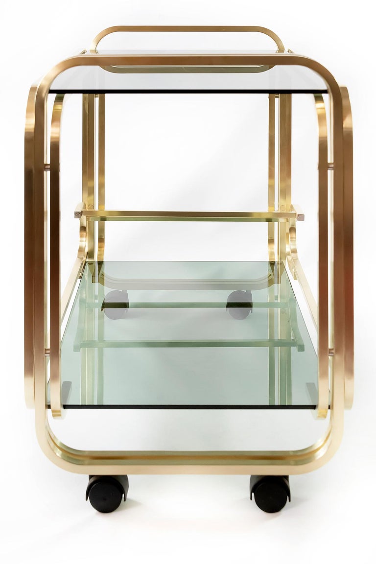 Midcentury Italian Brass and Glass Serving Table, circa 1970 For Sale