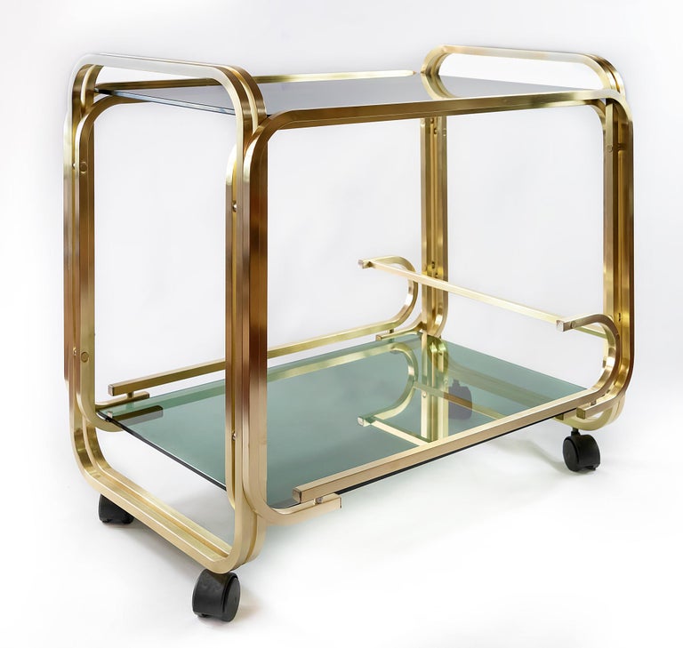Midcentury Italian Brass and Glass Serving Table, circa 1970 For Sale