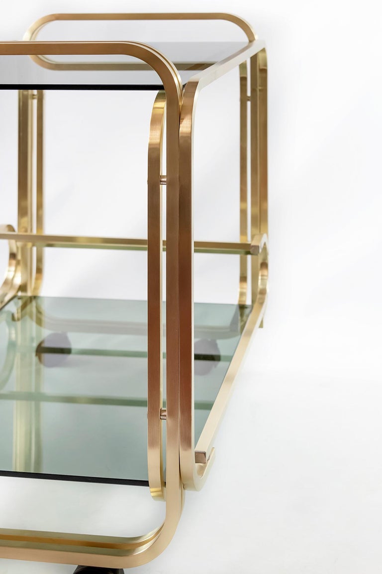 Midcentury Italian Brass and Glass Serving Table, circa 1970 For Sale