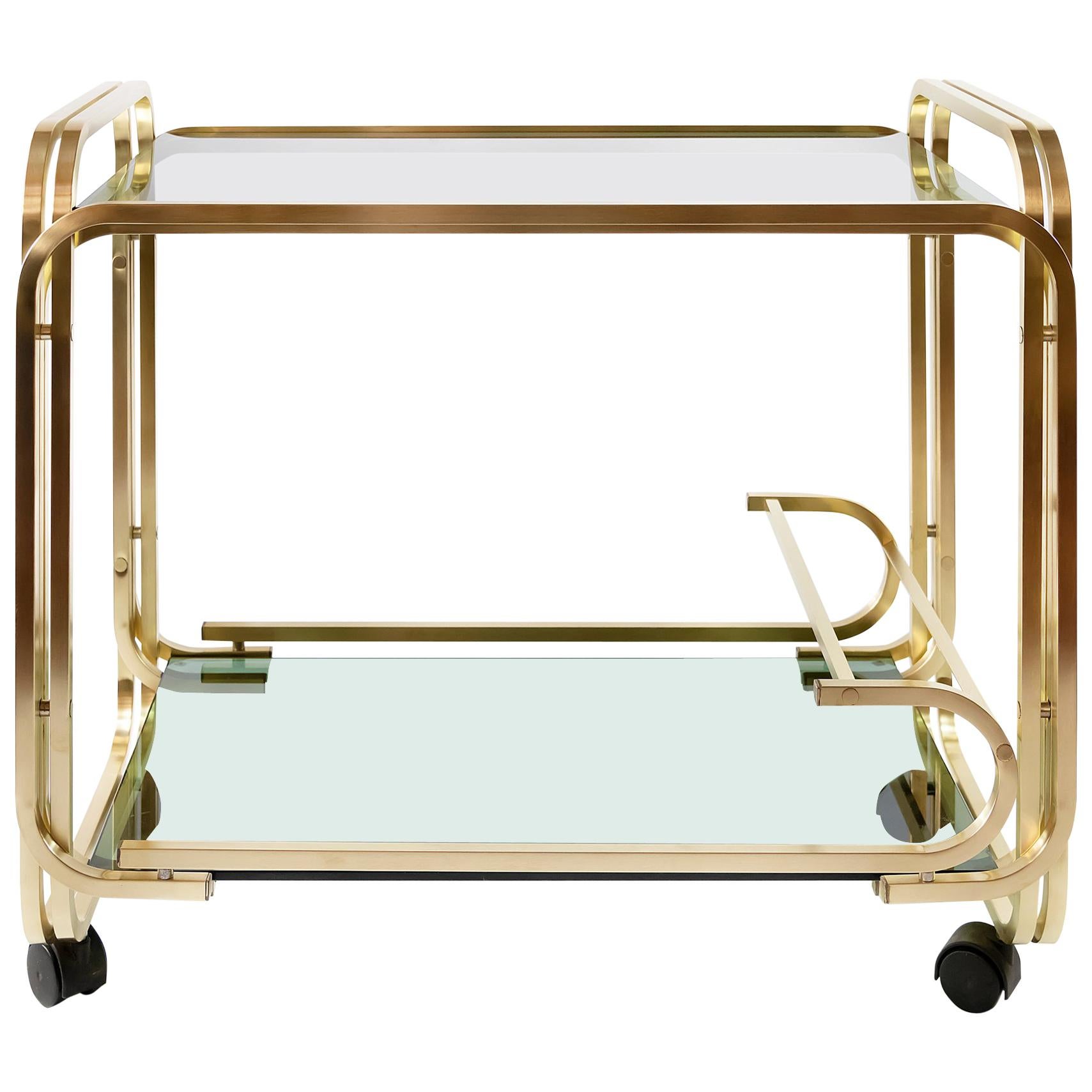 Midcentury Italian Brass and Glass Serving Table, circa 1970 For Sale