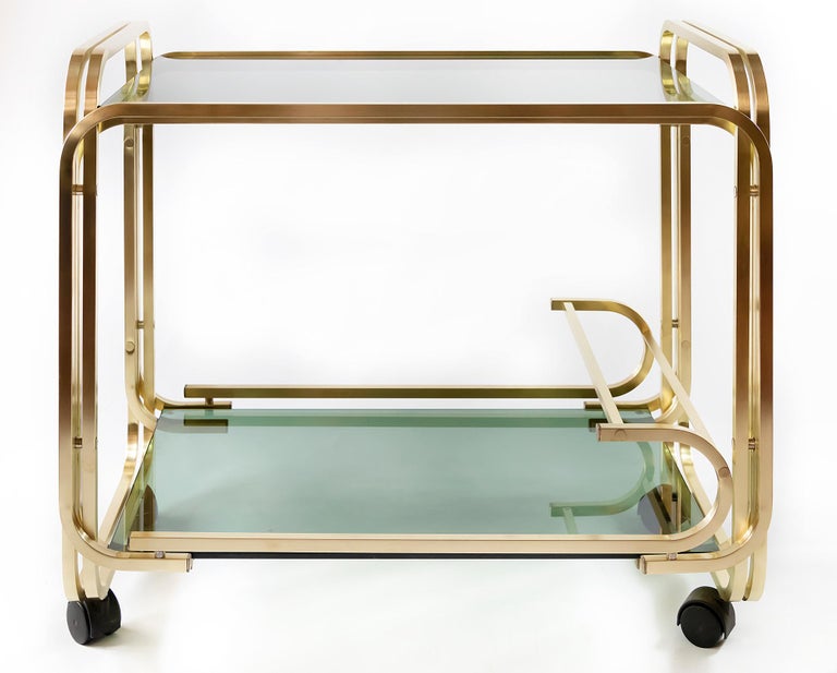 Midcentury Italian Brass and Glass Serving Table, circa 1970 For Sale