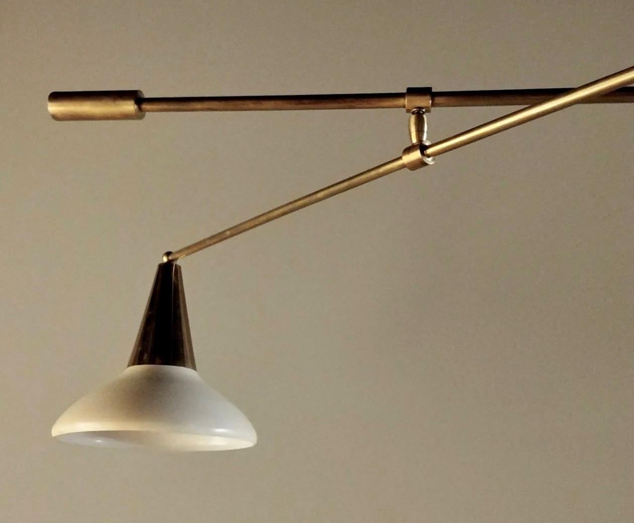 Midcentury Italian Brass and Lacquered Metal Chandelier with Two Articulate Arms 1