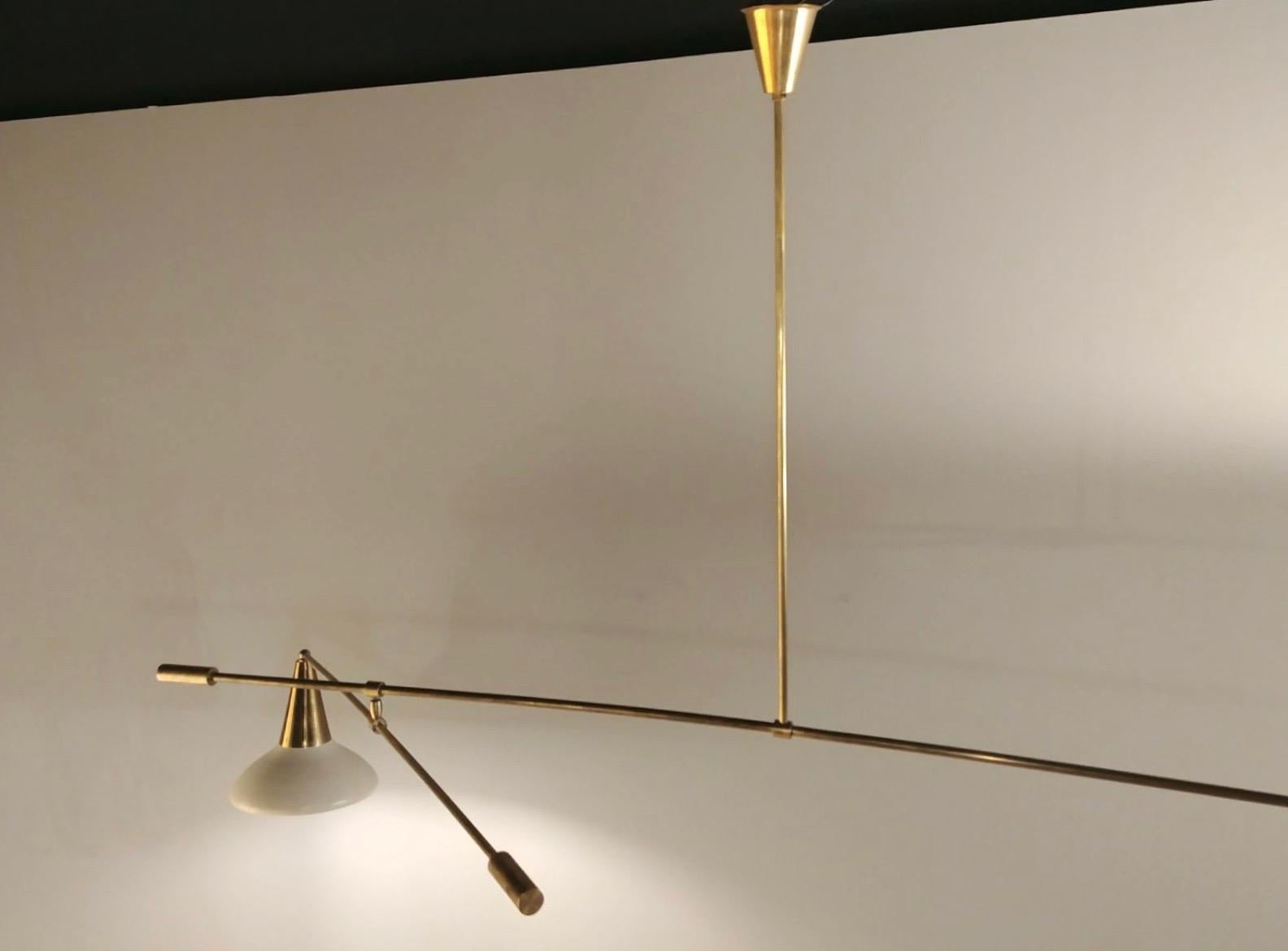 Midcentury Italian Brass and Lacquered Metal Chandelier with Two Articulate Arms 3