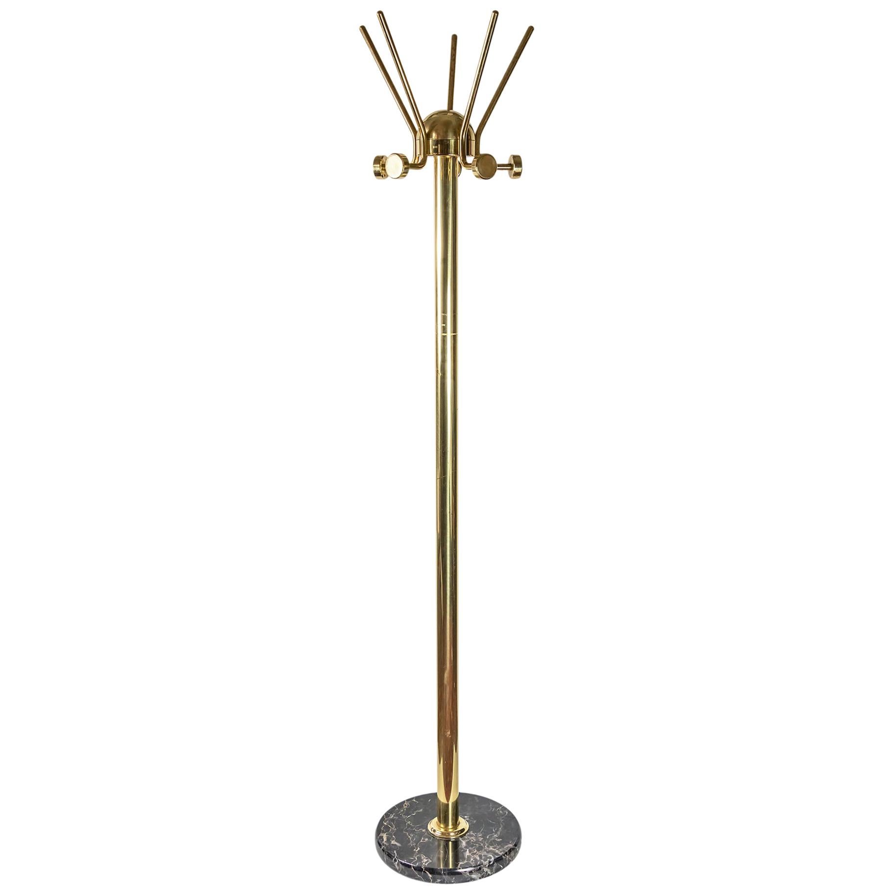 Midcentury Italian Brass and Marble Coat Rack / Stand