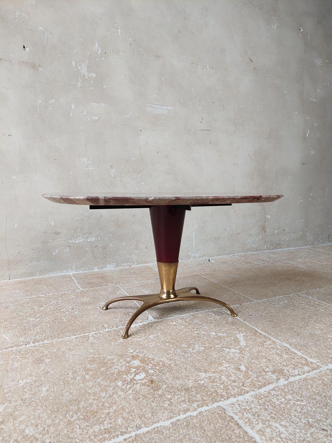 Mid-Century Italian Brass and Marble Coffee Table, 1950s In Good Condition In Baambrugge, NL