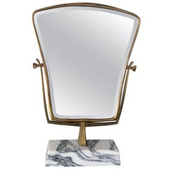 Midcentury Italian Brass and Marble Table Mirror