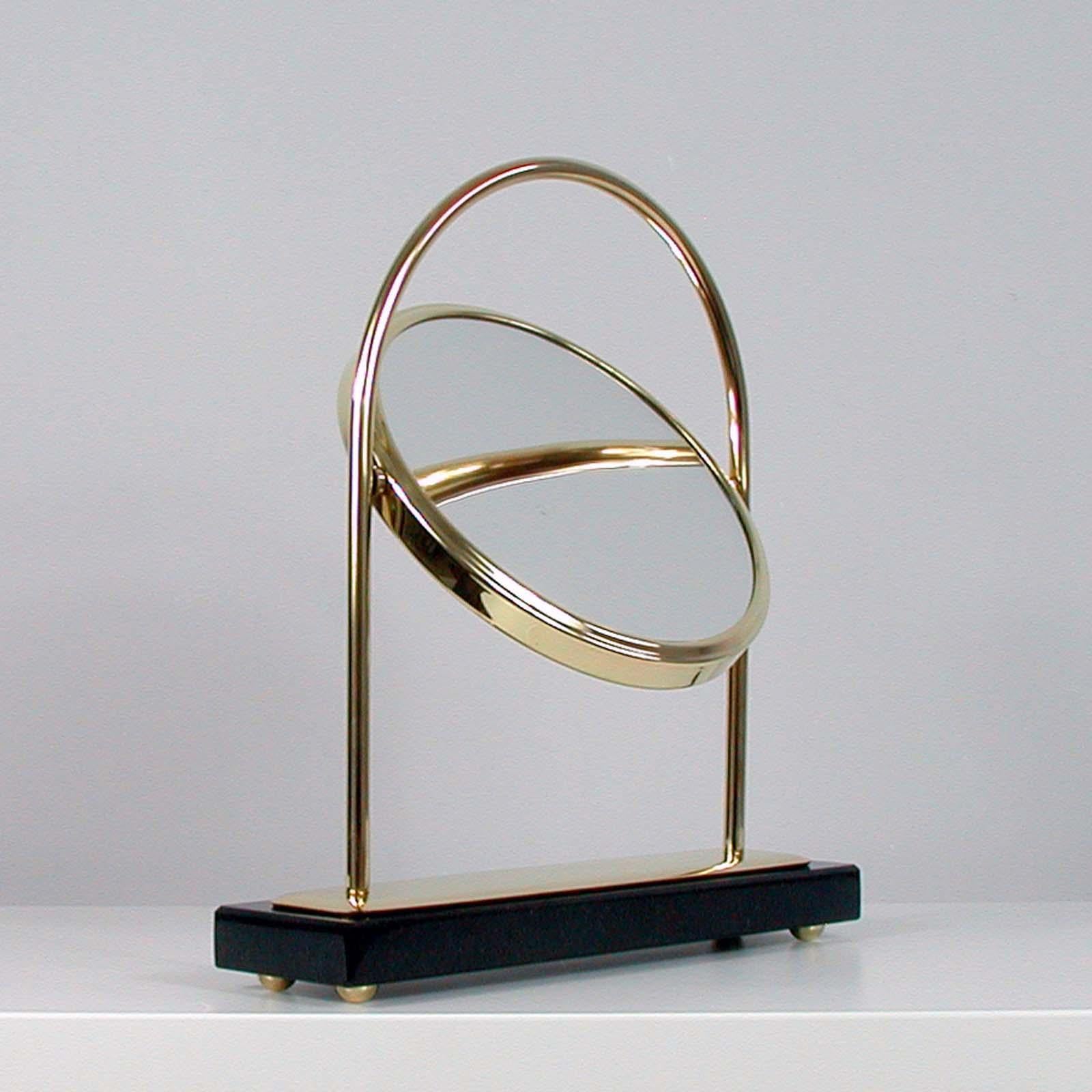 Mid-Century Modern Midcentury Italian Brass and Marble Tilting Table Mirror, 1950s