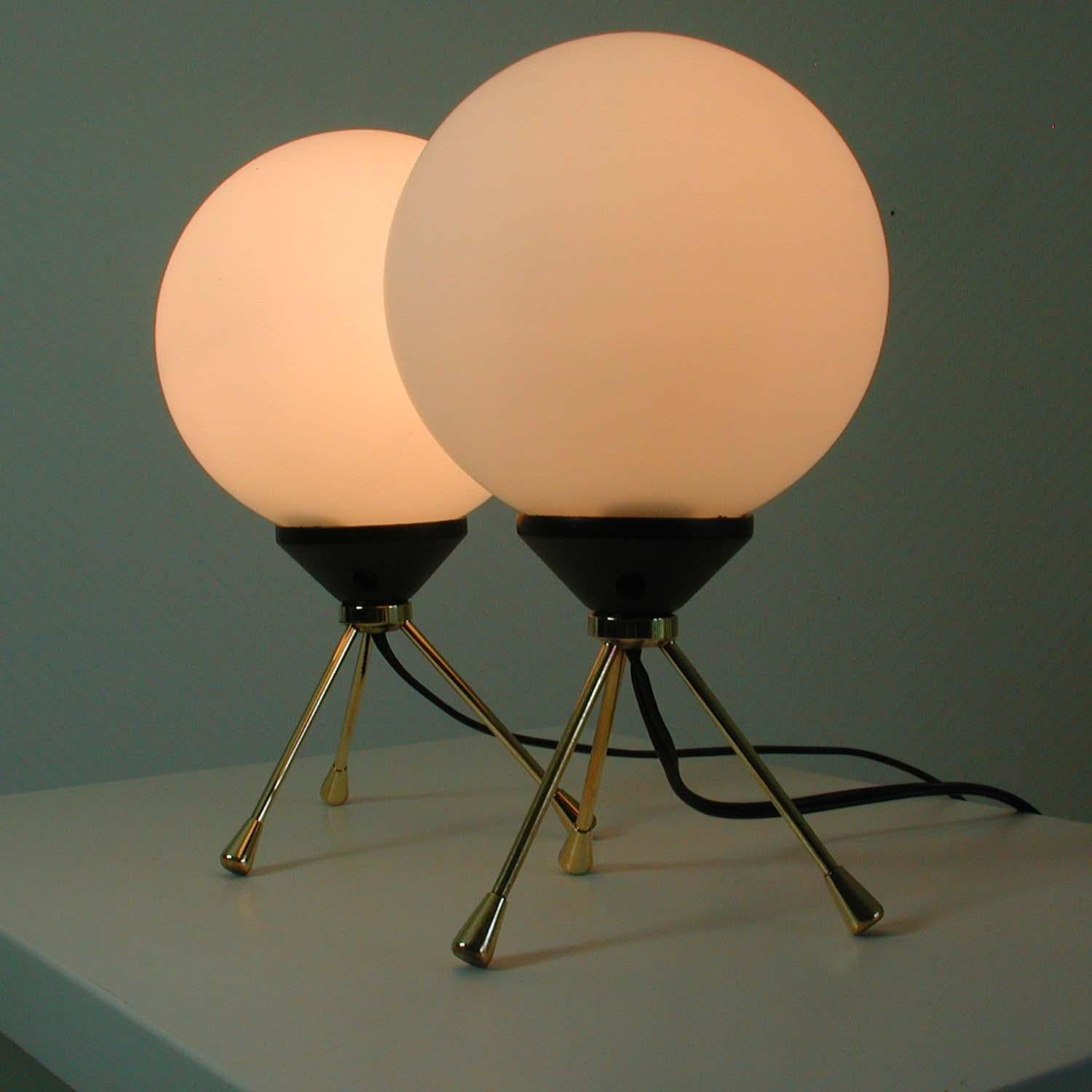 Midcentury Italian Brass and Opal Sputnik Table Lamps, Set of 2, 1950s 2