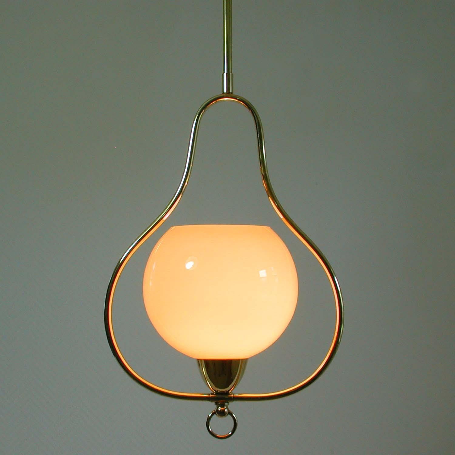 Midcentury Italian Brass and Opaline Pendant, 1940s-1950s 5