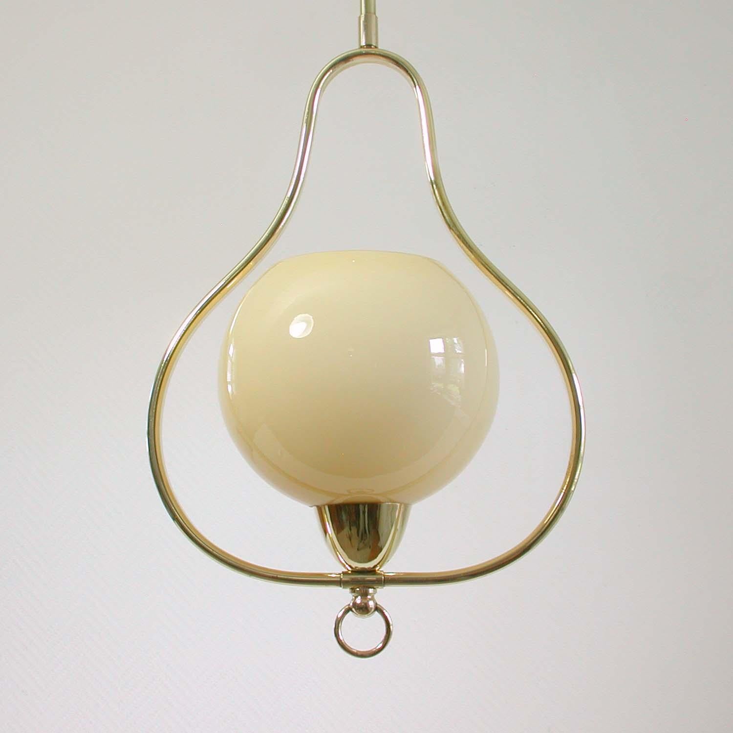 Midcentury Italian Brass and Opaline Pendant, 1940s-1950s In Good Condition In NUEMBRECHT, NRW