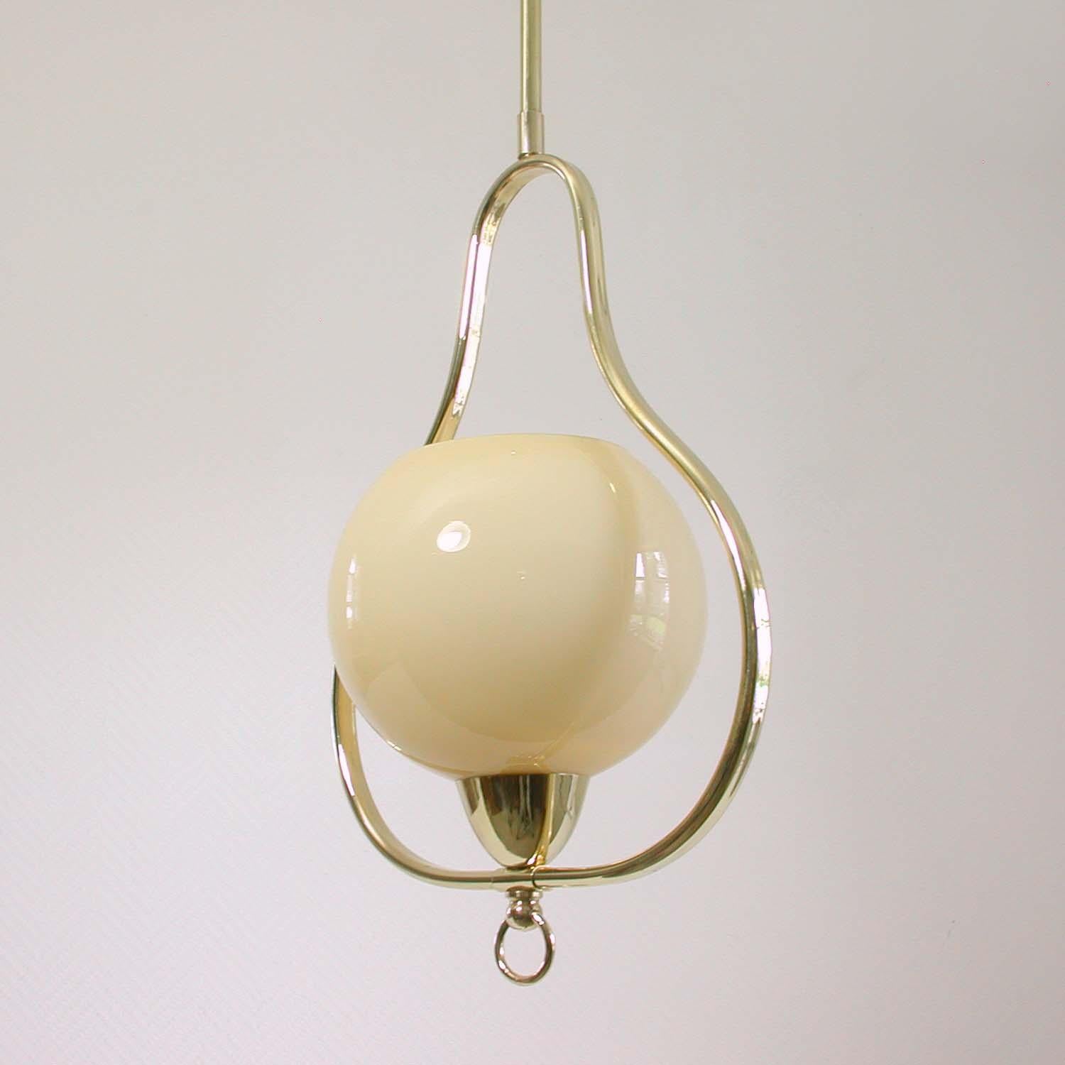 Midcentury Italian Brass and Opaline Pendant, 1940s-1950s 1