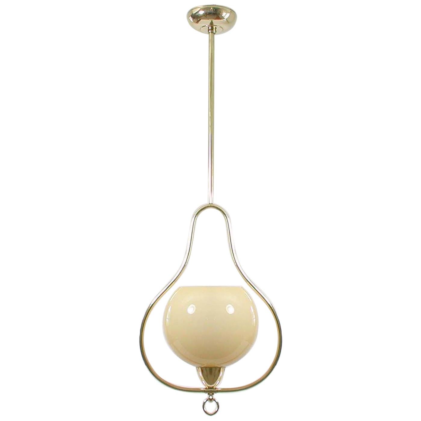 Midcentury Italian Brass and Opaline Pendant, 1940s-1950s