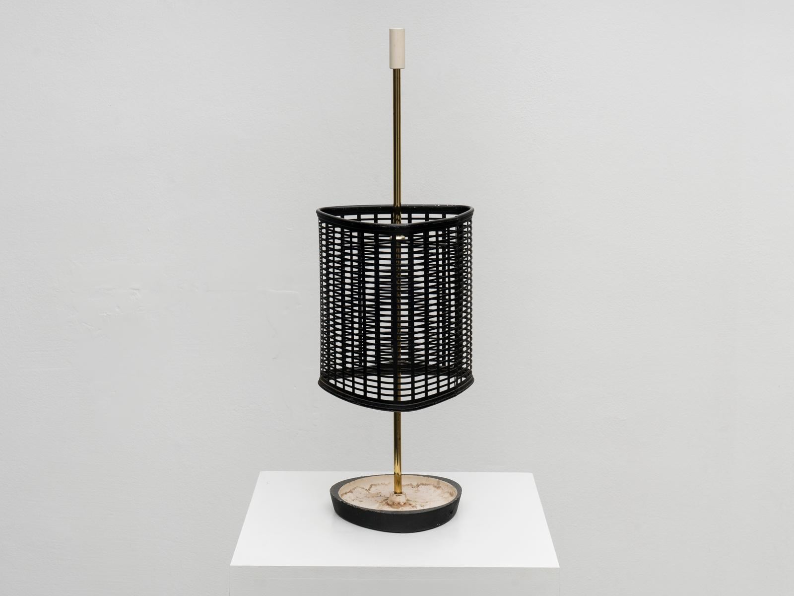 Midcentury Italian Brass and Perforated Black Metal Umbrella Stand 1950s In Good Condition For Sale In Koper, SI