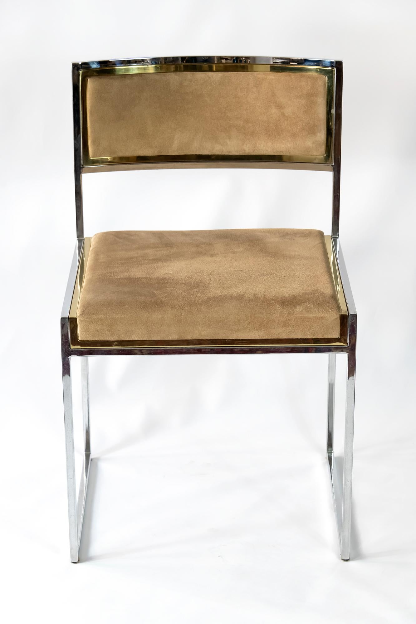 Midcentury Italian Brass and Suede Chairs by Willy Rizzo In Good Condition In Vilnius, LT
