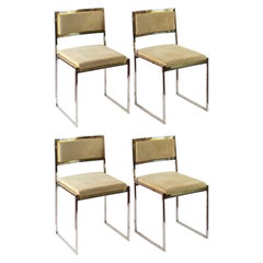 Midcentury Italian Brass and Suede Chairs by Willy Rizzo