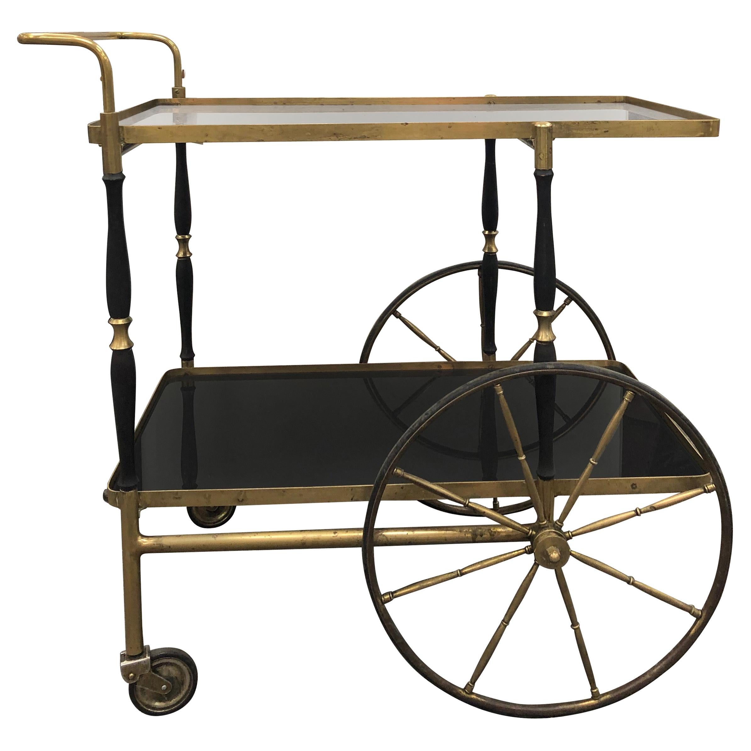 Midcentury Italian Brass Bar Cart by Morex For Sale