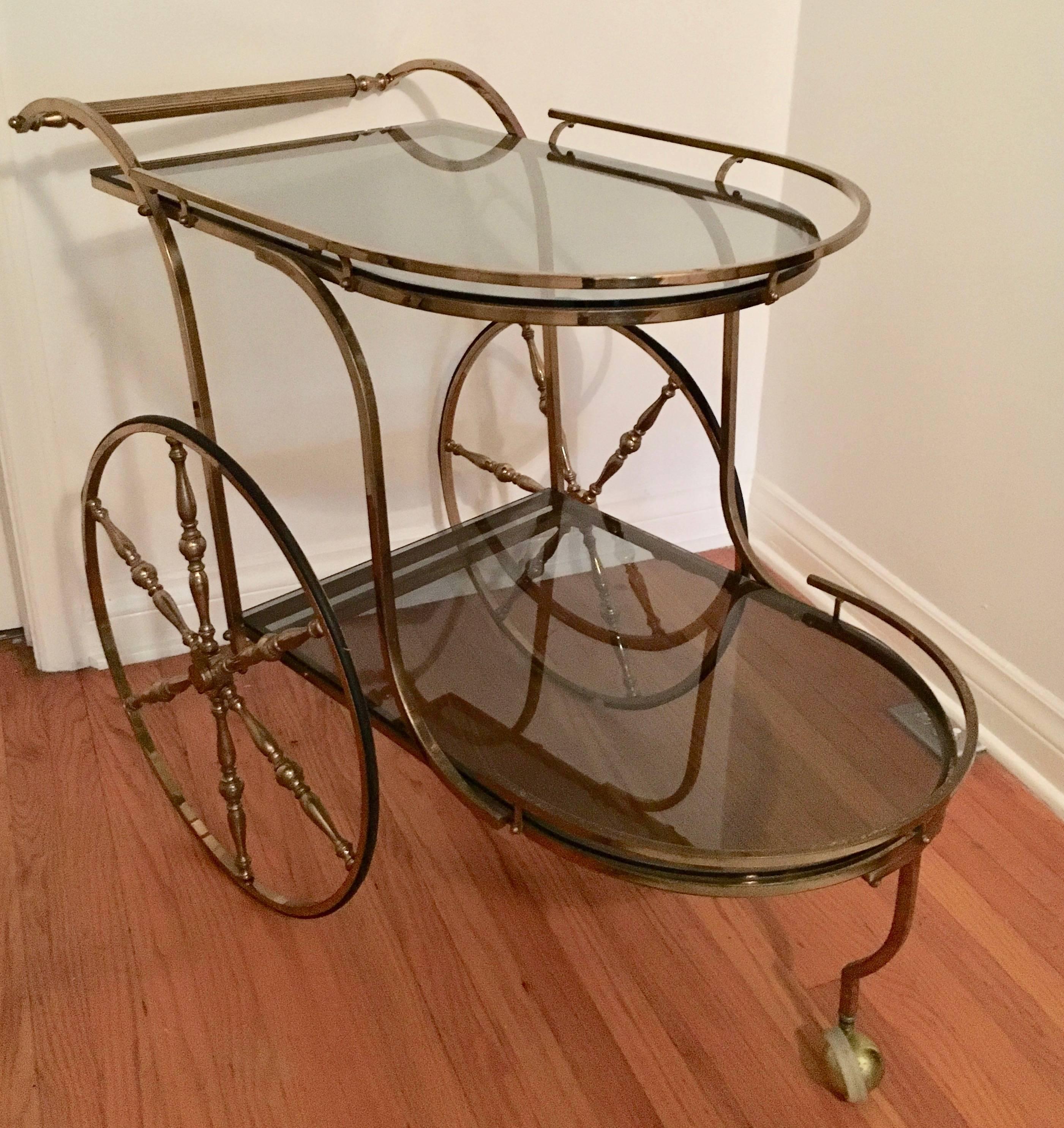 Mid-Century Italian Brass Bar Cart In Good Condition For Sale In Los Angeles, CA