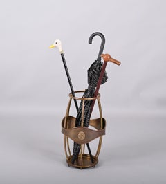 Midcentury Italian Brass Barrell-Shaped Umbrella Stand and Cane Holder, 1950s