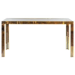 Midcentury Italian Brass, Chrome and Glass Top Console Table by Romeo Rega