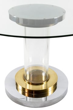 Base da tavolo italiana del Medioevo in ottone, cromo e lucite firmata Romeo Rega