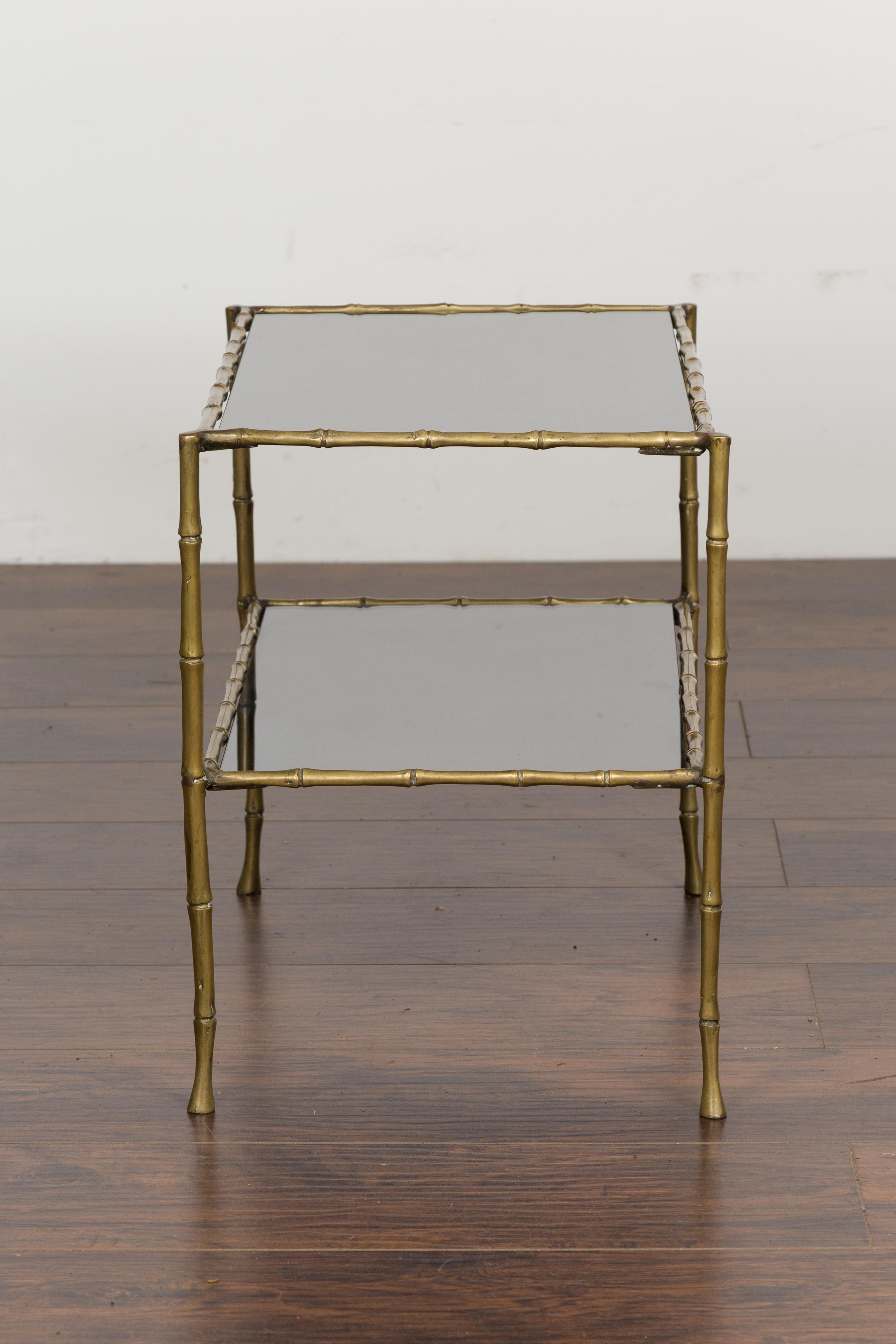 Midcentury Italian Brass Faux Bamboo Drinks Table with Mirrored Top and Shelf 5